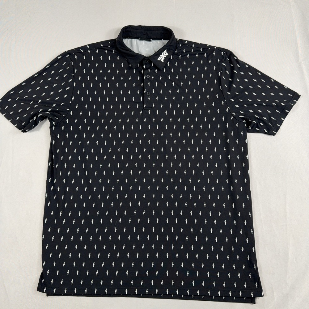 PXG Golf Polo Shirt Black Cactus Print Short Sleeve Performance Men XL